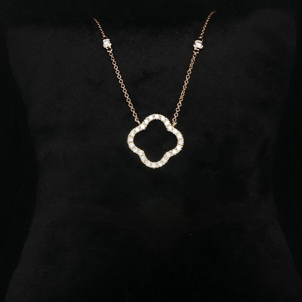 Four Leaf Clover Diamond Necklace - 9k Yellow Gold - FREE NEXT DAY DELIVERY
