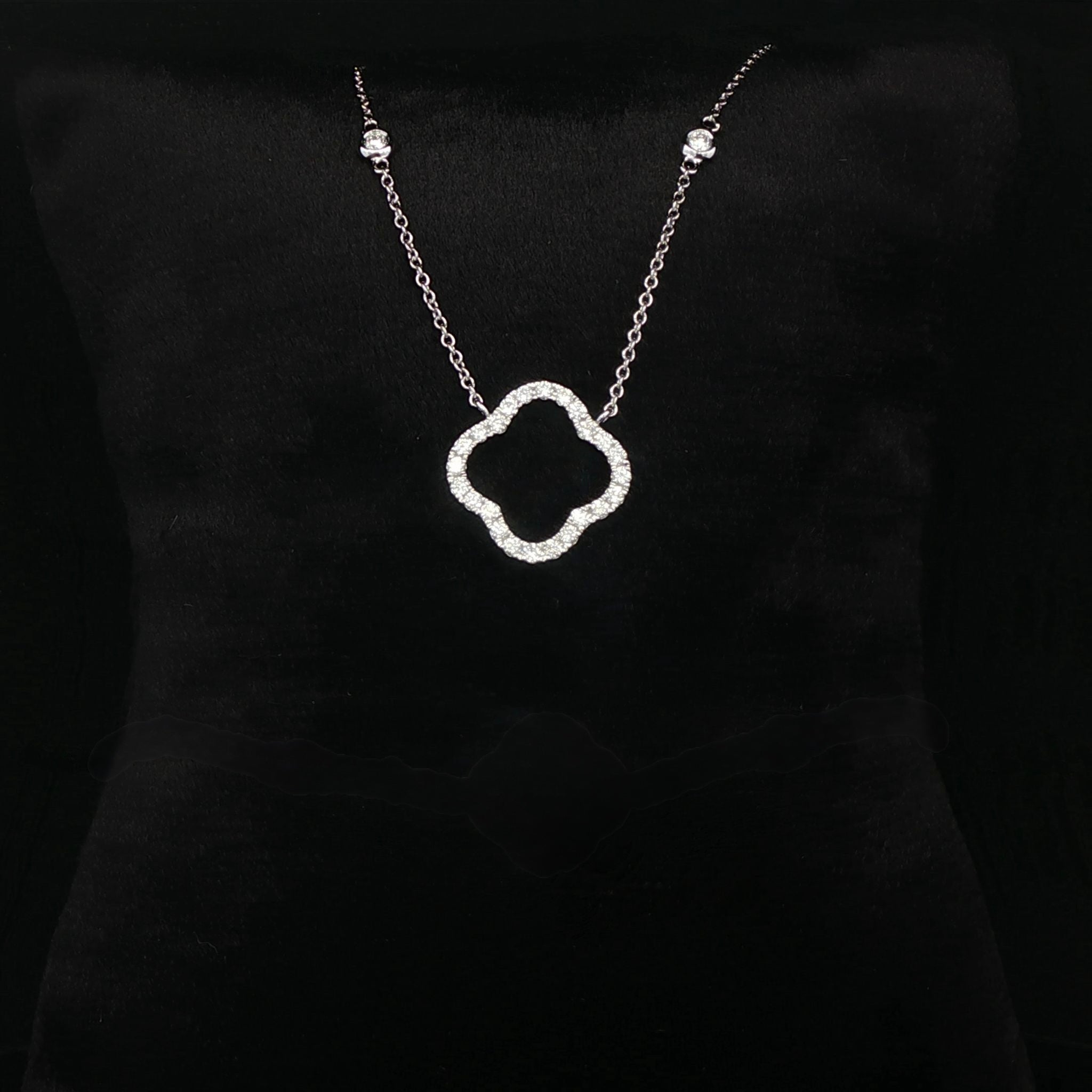 Four Leaf Clover Diamond Necklace - 9k White Gold - FREE NEXT DAY DELIVERY