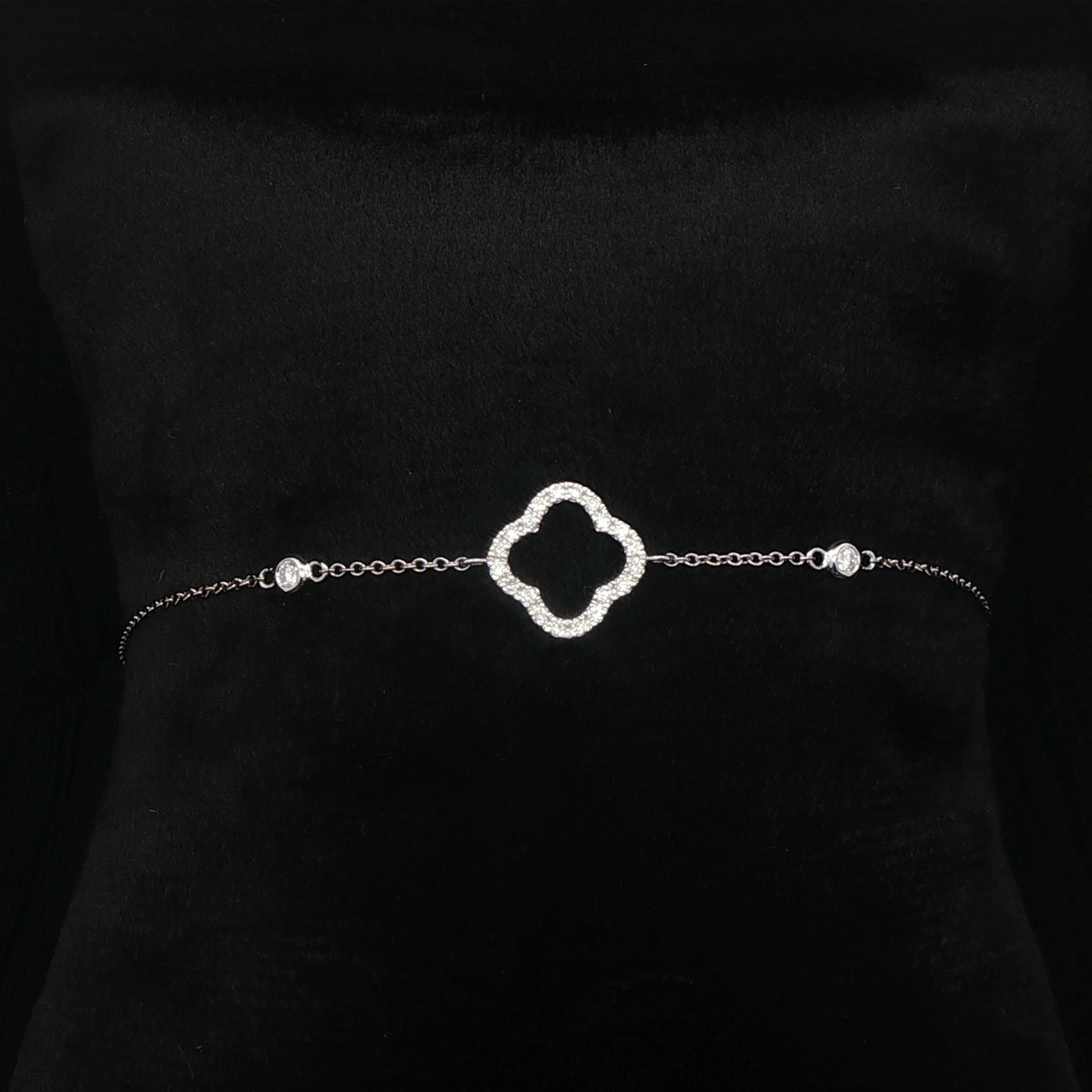 Four Leaf Clover Diamond Bracelet - 9k White Gold - FREE NEXT DAY DELIVERY
