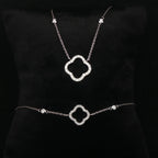 9k White Gold Four Leaf Clover Natural Diamond Necklace and Bracelet Set