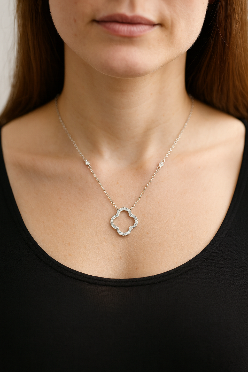 Four Leaf Clover Diamond Necklace - 9k White Gold - FREE NEXT DAY DELIVERY